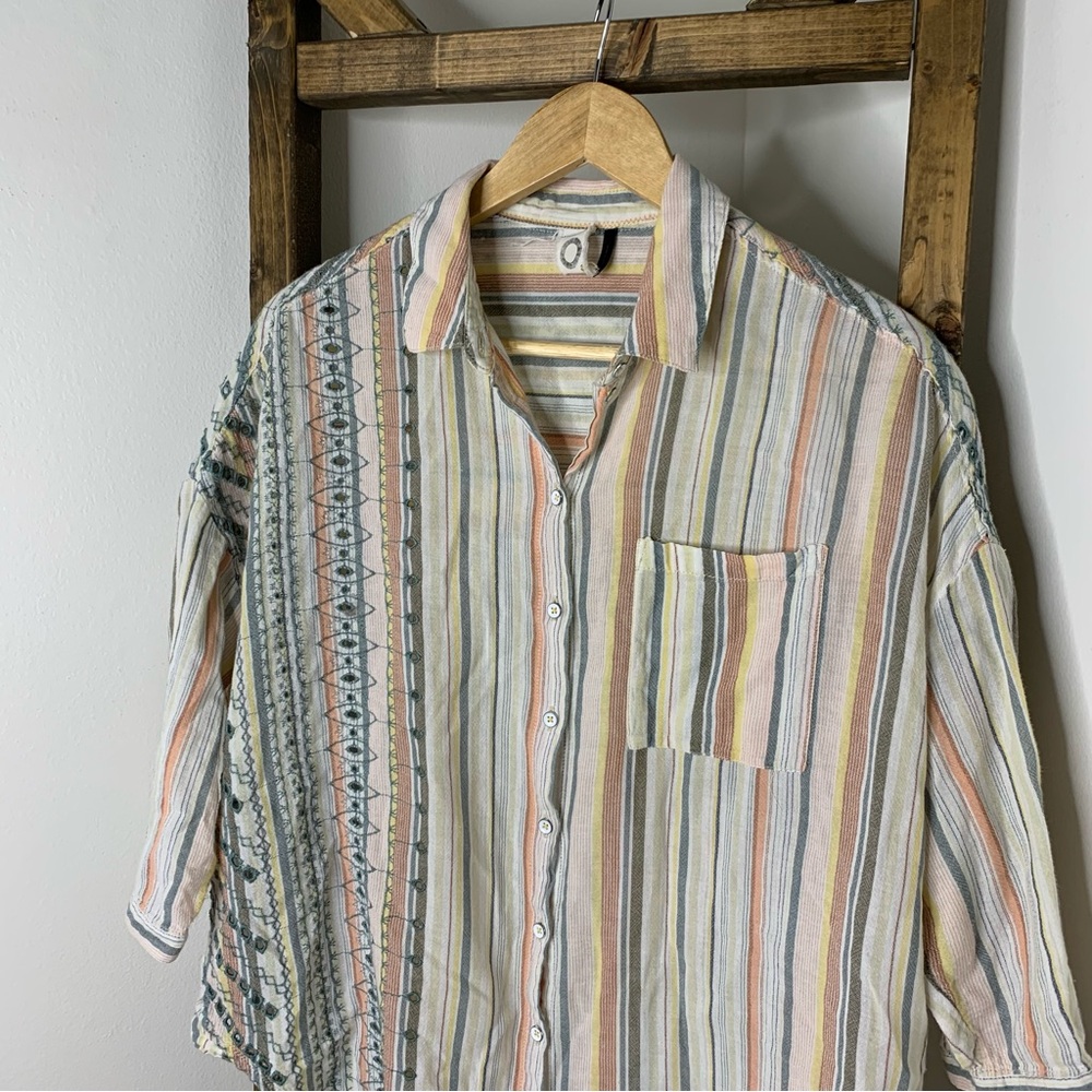 Anthropologie Multicolor Yarn-Dyed Striped Button Down Shirt Size XS/S - Picture 2 of 7